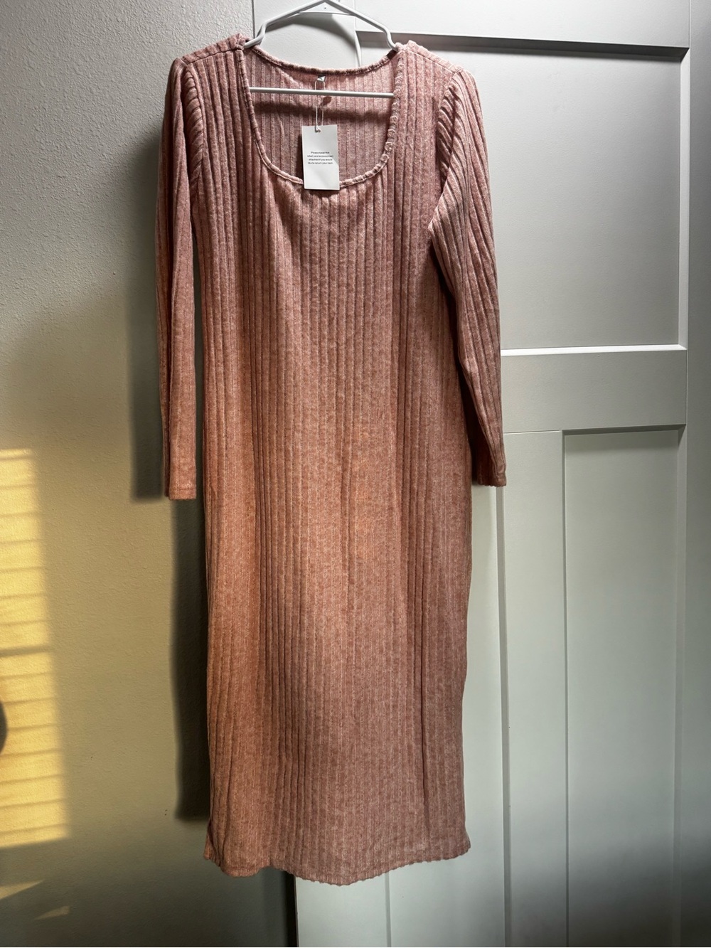 Ribbed Scoop Neck Midi Dress - Dusty Rose